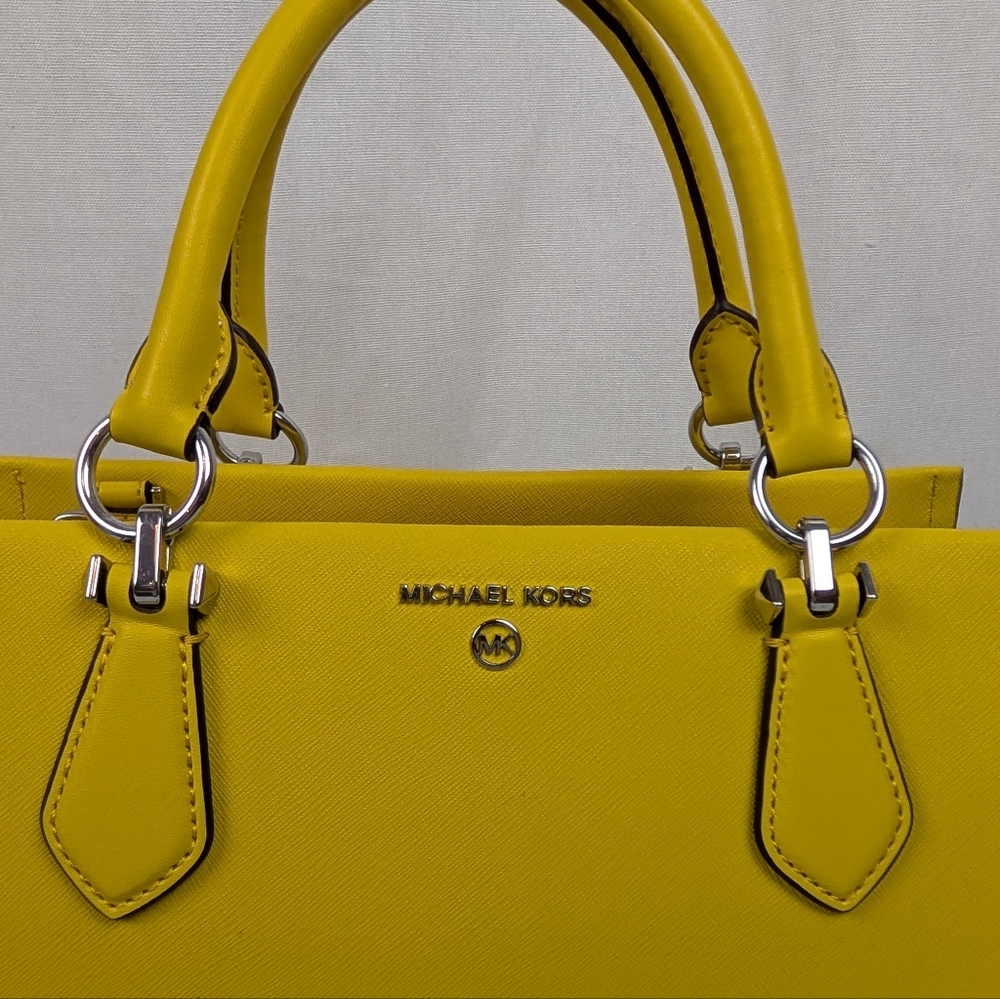 Michael Kors Marilyn Medium Saffiano Leather Woven Sides Purse Satchel Tote NWT - Picture 6 of 17